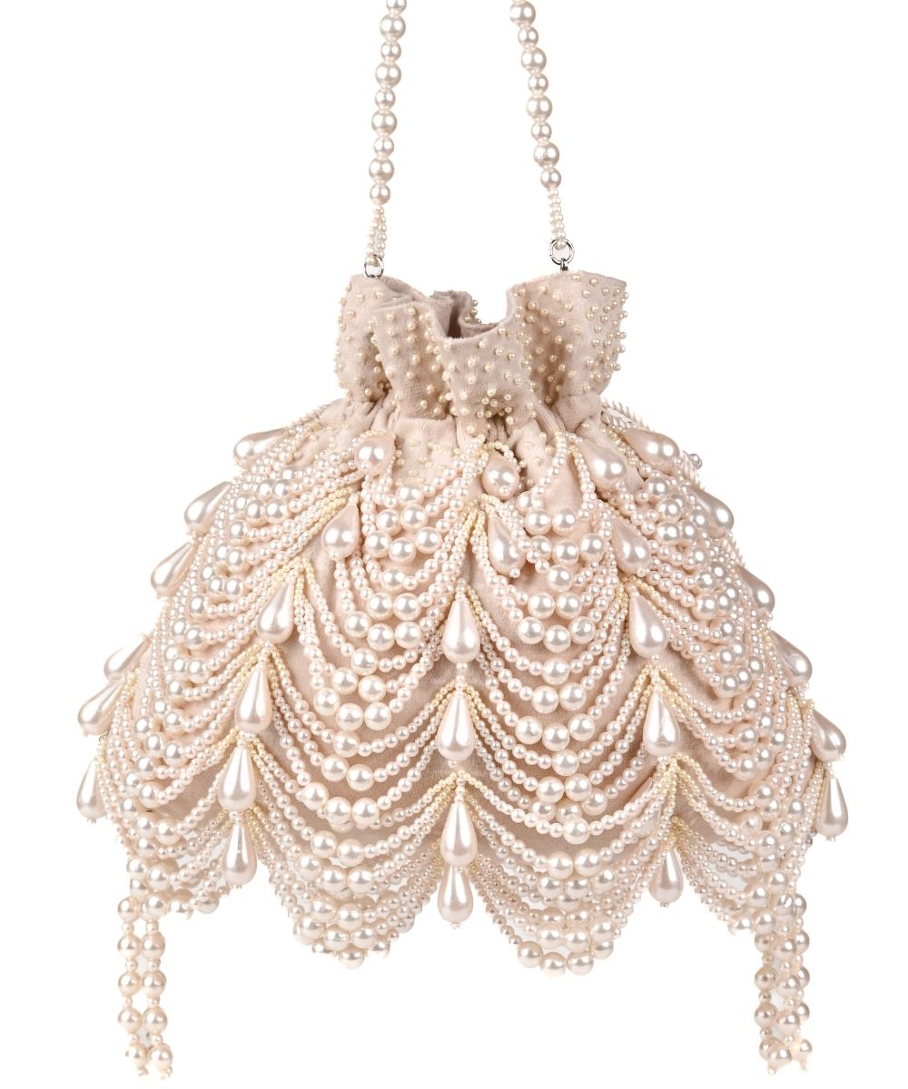 Farah Ivory Suede Pearl Potli