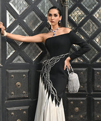Glitz Silver Georgette Rhinestone Bucket Bag