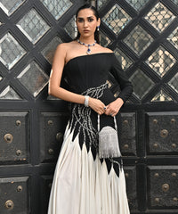 Glitz Silver Georgette Rhinestone Bucket Bag
