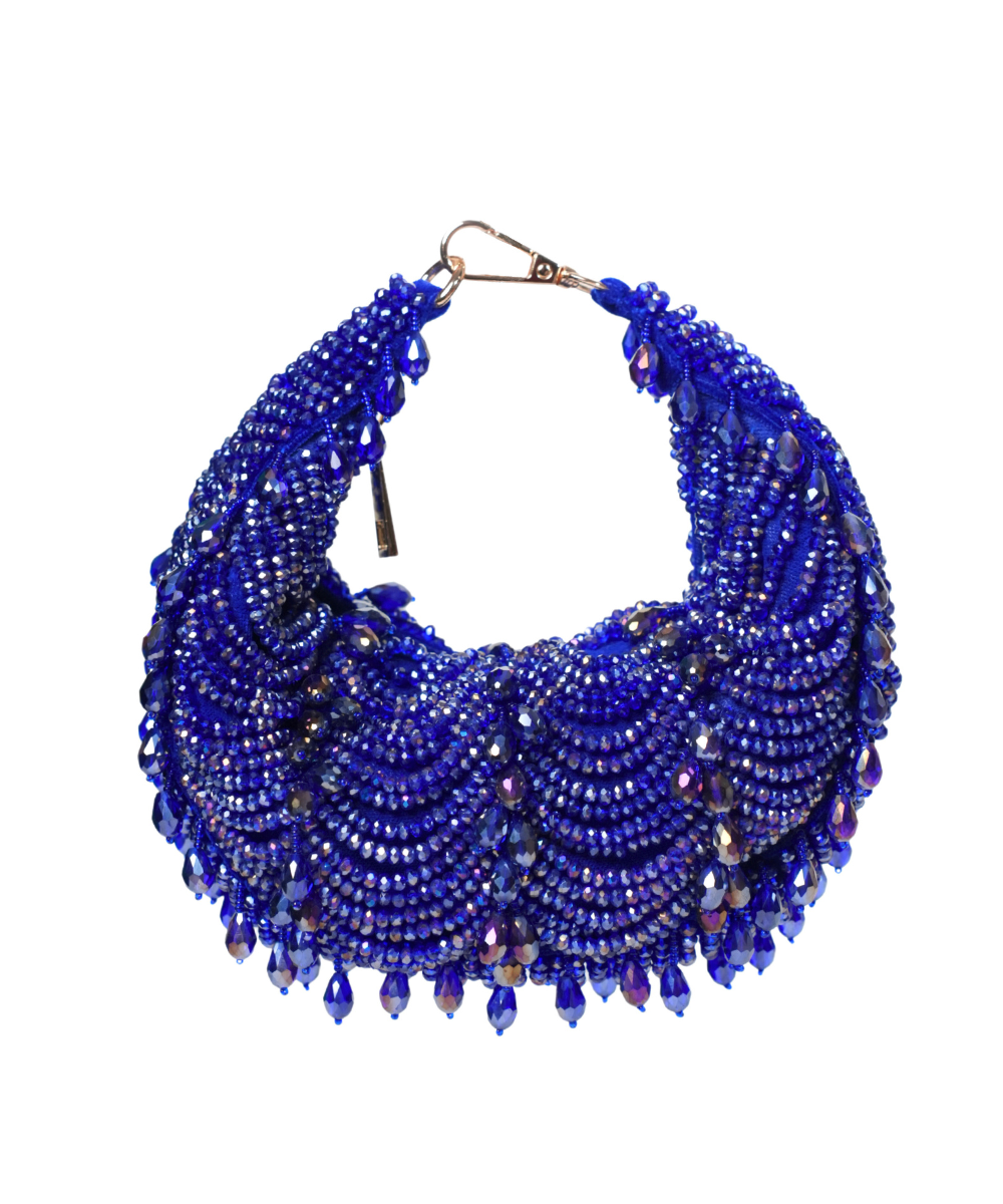 Liona Royal Blue Suede Embellished Hobo Bag