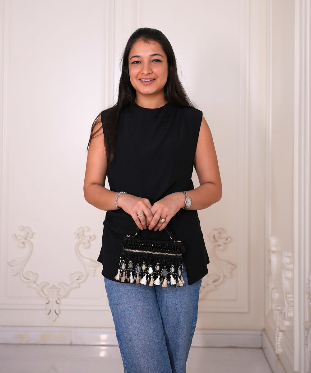 Mirage Black Mirrorwork Embellished Vanity Bag