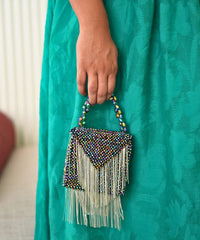 Natali Metallic Embellished Mini Bag With Silver Chain
