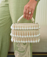 Zarah Ivory Pearl Embellished Vanity Bag