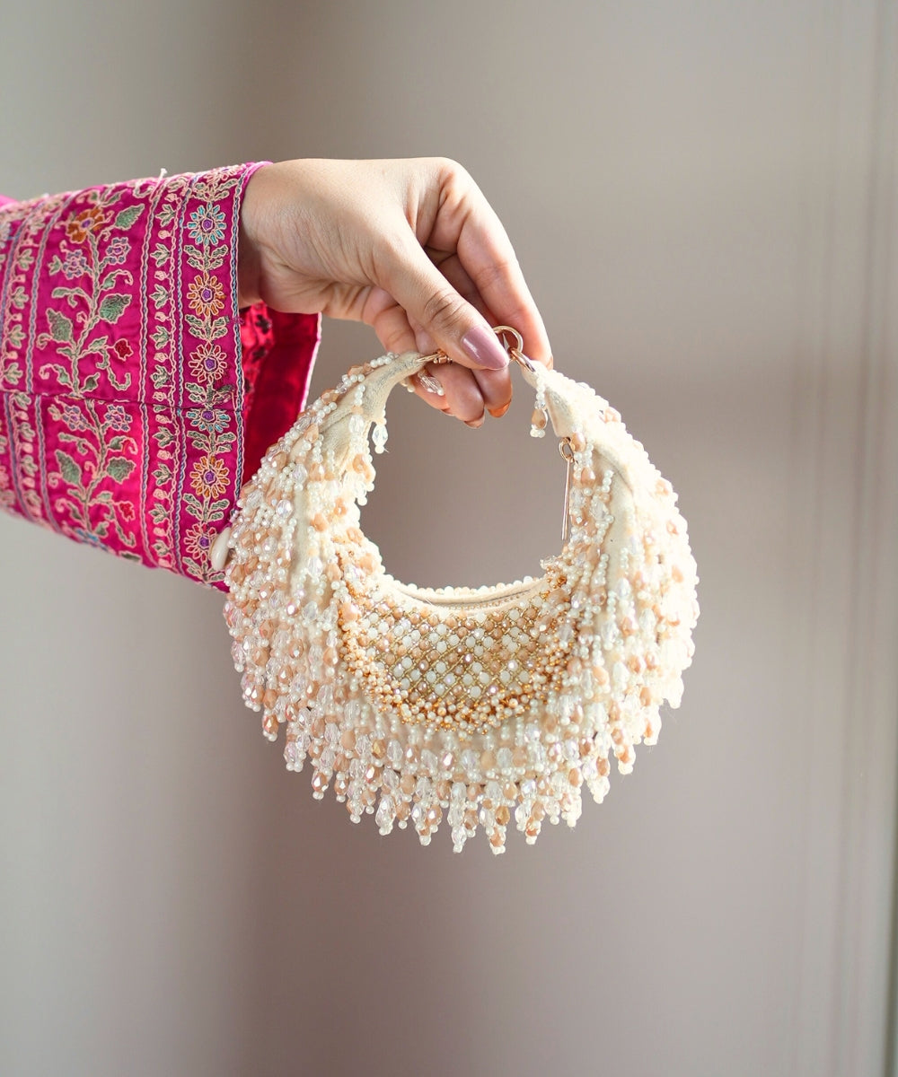 Alara Ivory Pastel Suede Embellished Hobo Bag