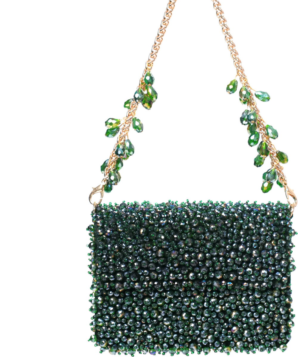 Kiyara Green Suede Crystal Embellished Mini Bag