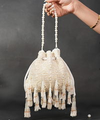 Emma Ivory Suede Pearl Embellished Potli