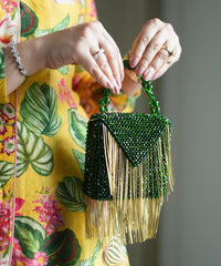Natali Green Embellished Mini Bag With Gold Chain