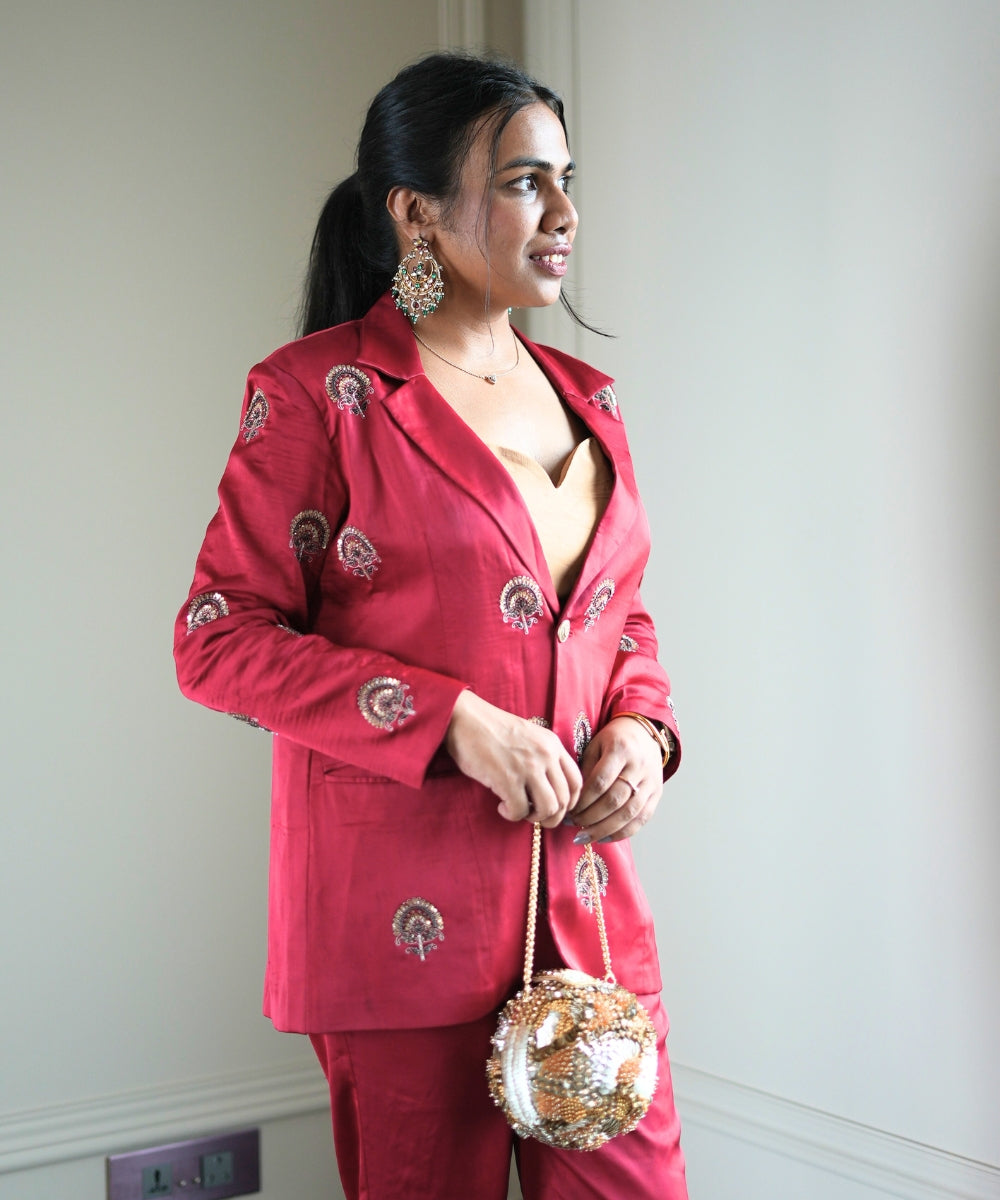 Amna Gold Suede Embellished Round Bag