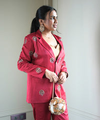 Amna Gold Suede Embellished Round Bag