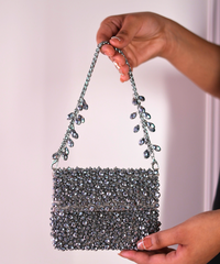 Kiyara Grey Suede Crystal Embellished Mini Bag