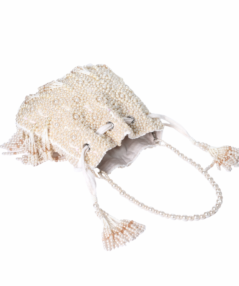 Emma Ivory Suede Pearl Embellished Potli