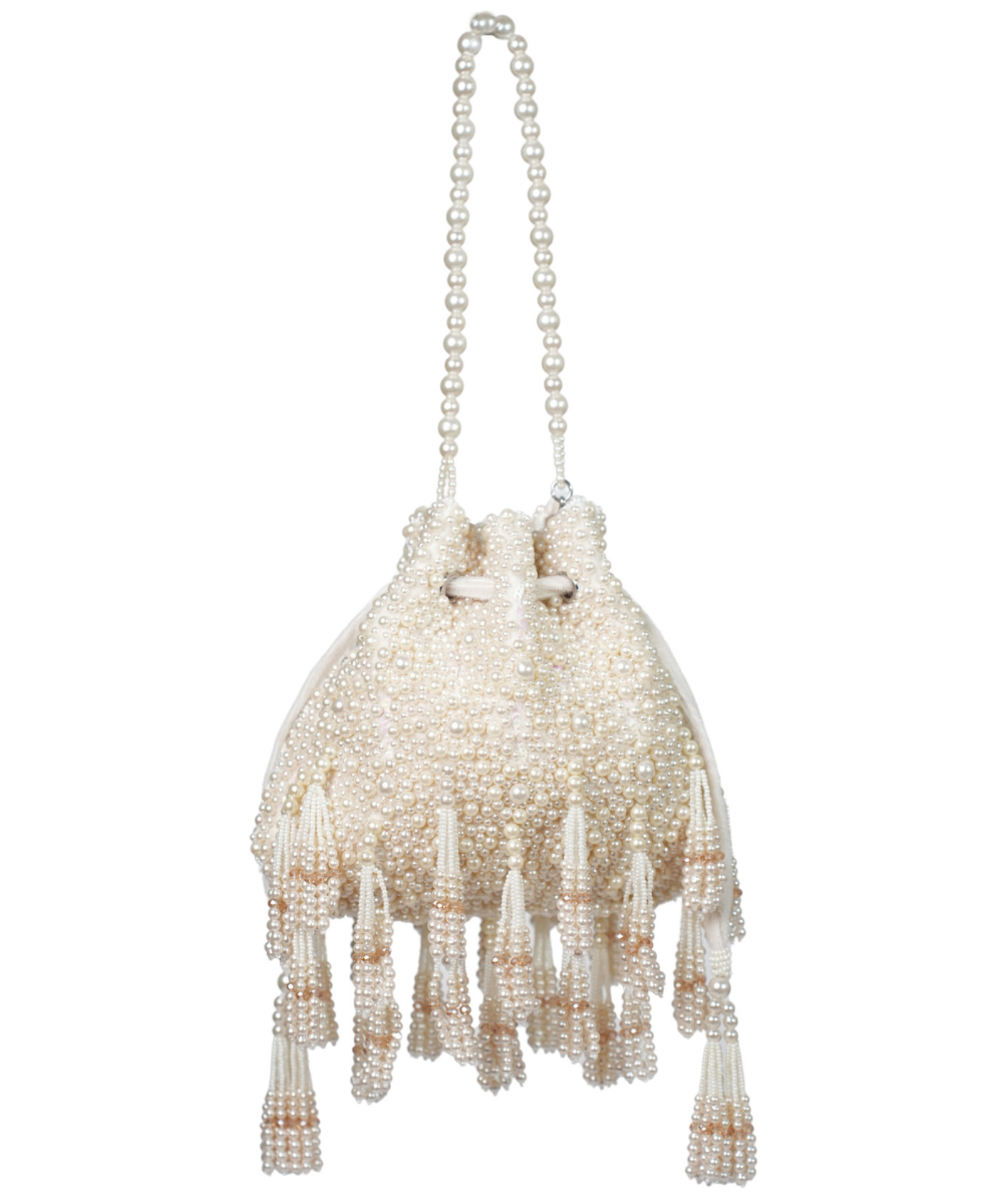 Emma Ivory Suede Pearl Embellished Potli
