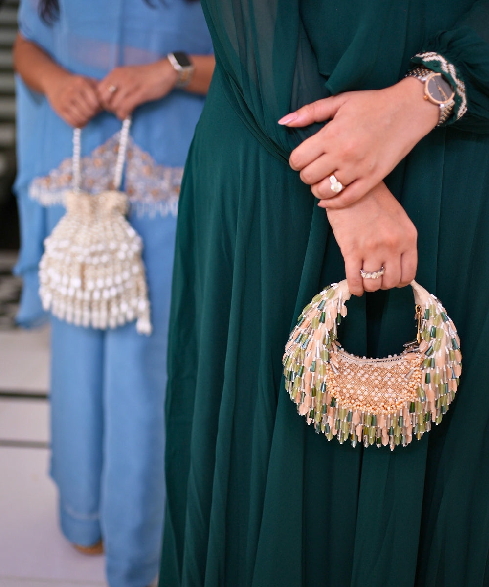 Alara Green Pastel Suede Embellished Hobo Bag