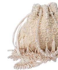 Emma Ivory Suede Pearl Embellished Potli