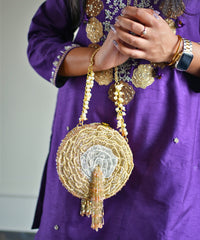 Ella Gold Suede Embellished Clutch