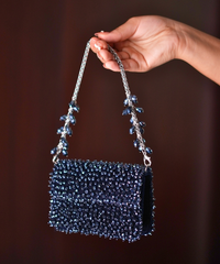 Kiyara Navy Blue Suede Crystal Embellished Mini Bag