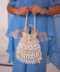 Farah Ivory Suede Pearl Potli