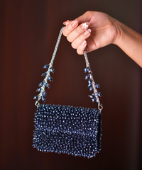 Kiyara Navy Blue Suede Crystal Embellished Mini Bag