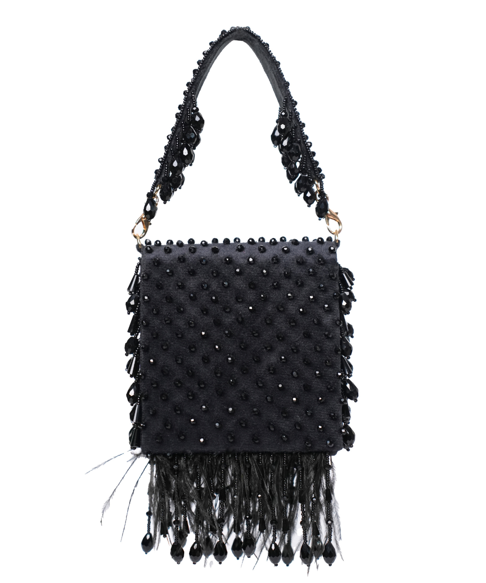 Luna Black Suede Embellished Mini Bag