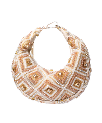 Serin Gold Pastel Suede Embellished Hobo Bag