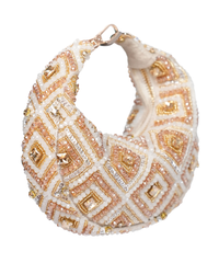 Serin Gold Pastel Suede Embellished Hobo Bag