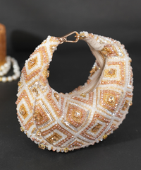 Serin Gold Pastel Suede Embellished Hobo Bag
