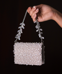 Kiyara Silver Suede Crystal Embellished Mini Bag