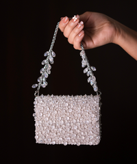 Kiyara Silver Suede Crystal Embellished Mini Bag