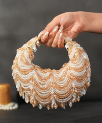 Liona Gold & Silver Georgette Embellished Hobo Bag
