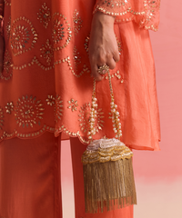 Ella Gold Georgette Handcrafted Bucket Bag