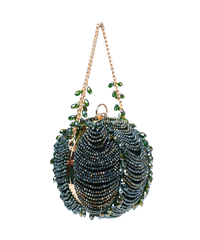Velora Green Suede Embellished Round Bag