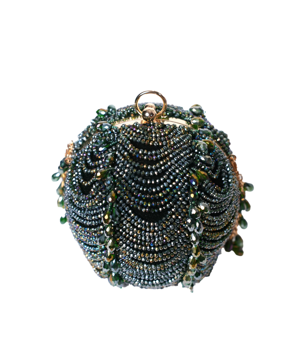 Velora Green Suede Embellished Round Bag