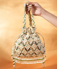 Falak Gold Suede Embellished Potli