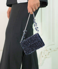 Kiyara Navy Blue Suede Crystal Embellished Mini Bag