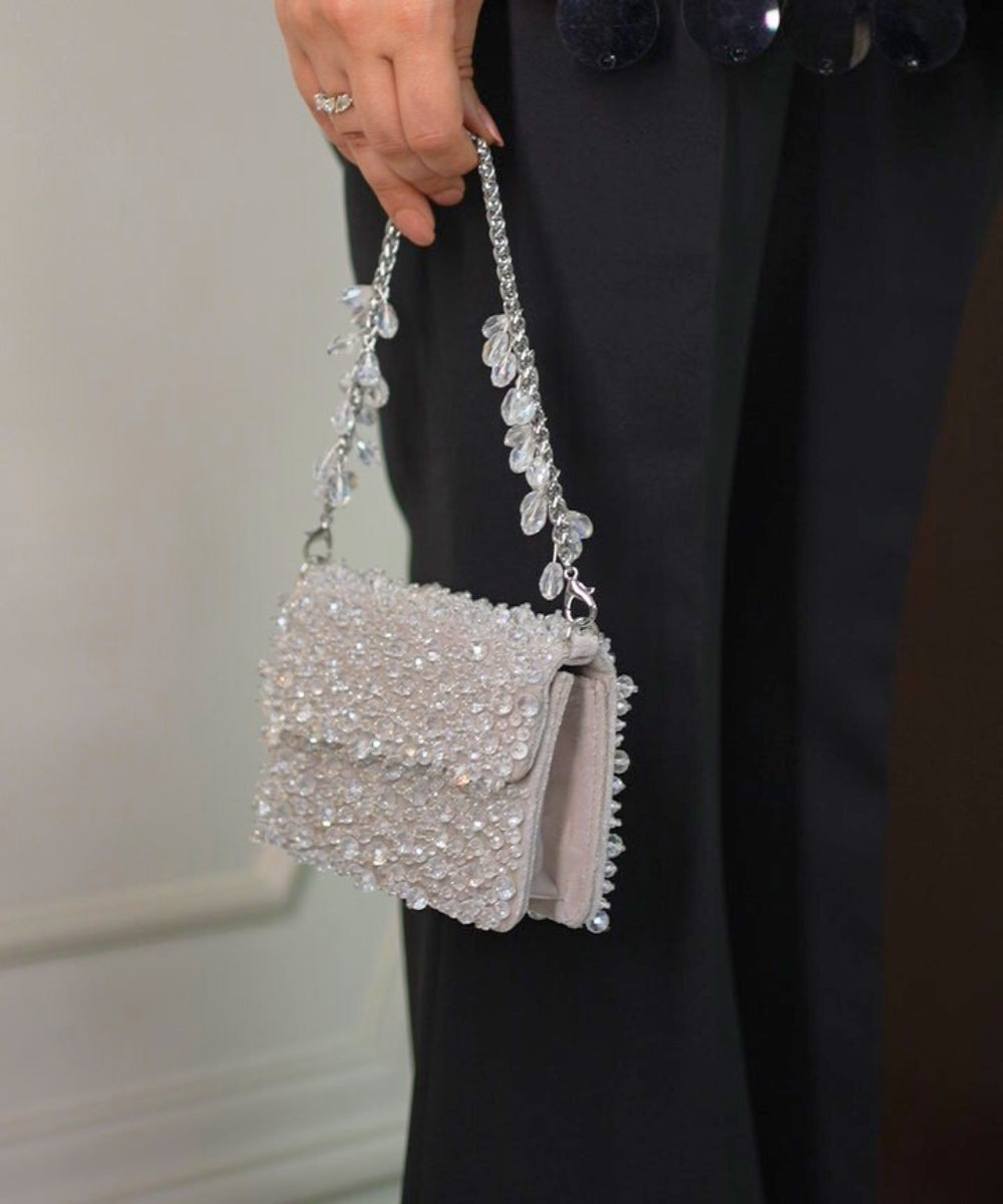 Kiyara Silver Suede Crystal Embellished Mini Bag
