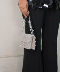Kiyara Silver Suede Crystal Embellished Mini Bag
