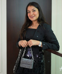 Elana Grey Suede Crystal Embellished Mini Bag