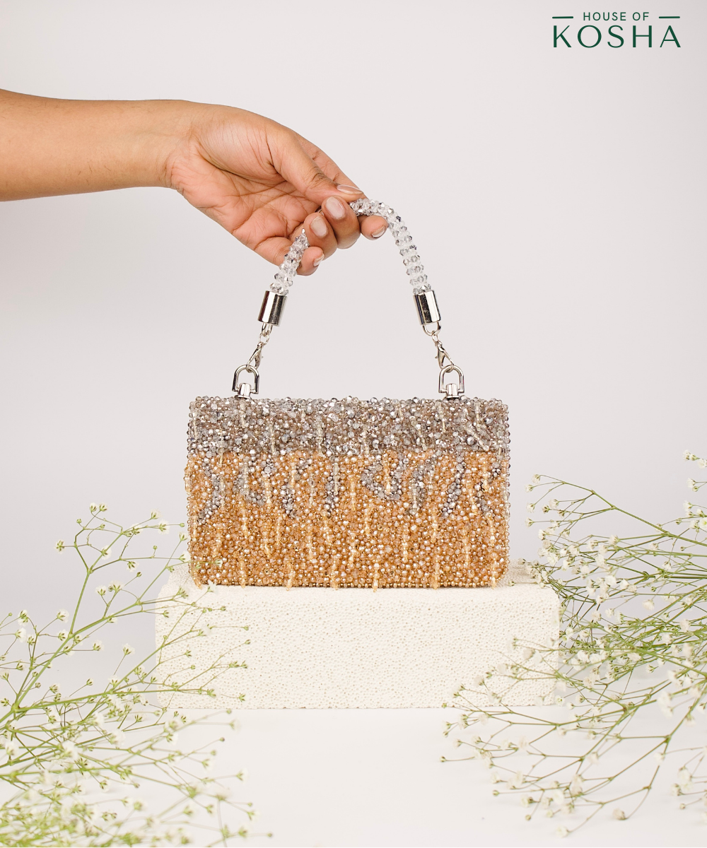 Elsie Gold & Silver Suede Clutch