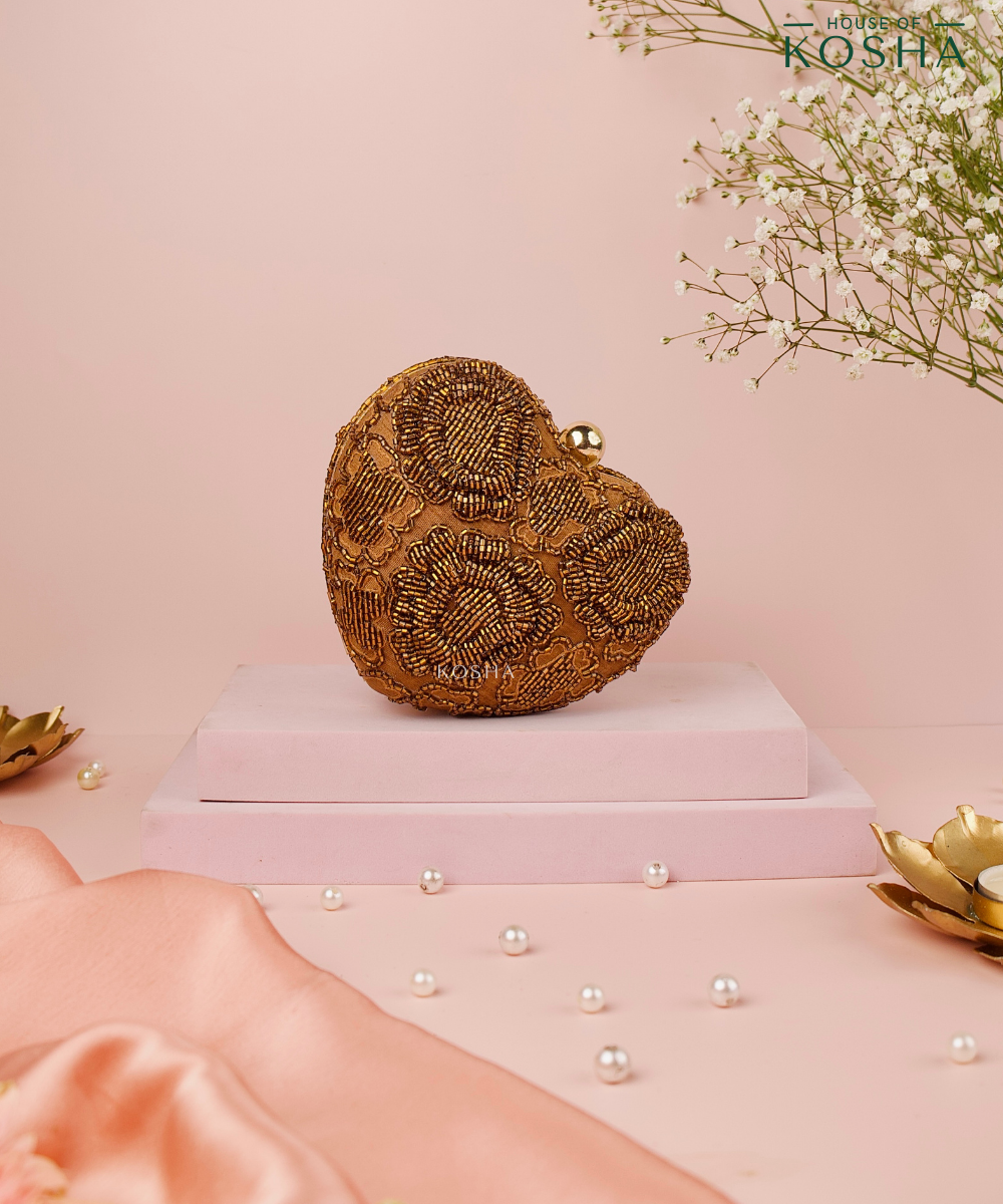 Cora Copper Suede Embellished Heart Bag