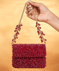 Kiyara Maroon Suede Crystal Embellished Mini Bag