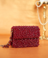 Kiyara Maroon Suede Crystal Embellished Mini Bag