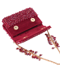 Kiyara Maroon Suede Crystal Embellished Mini Bag