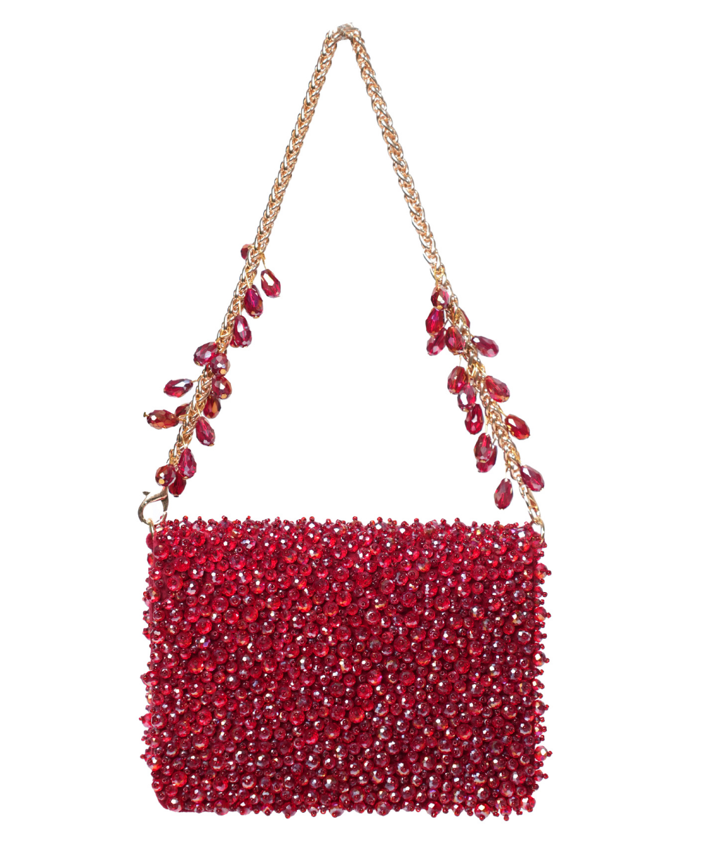 Kiyara Maroon Suede Crystal Embellished Mini Bag
