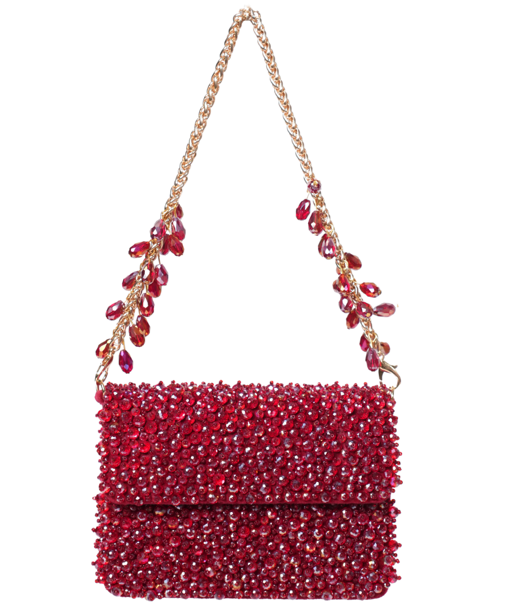 Kiyara Maroon Suede Crystal Embellished Mini Bag