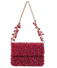 Kiyara Maroon Suede Crystal Embellished Mini Bag