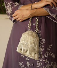 Nova Silver Suede Embellished Bucket Bag