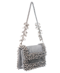 Elana Grey Suede Crystal Embellished Mini Bag