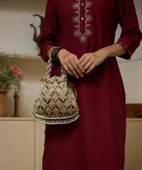 Falak Gold Suede Embellished Potli