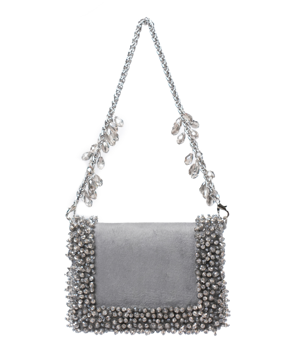 Elana Grey Suede Crystal Embellished Mini Bag