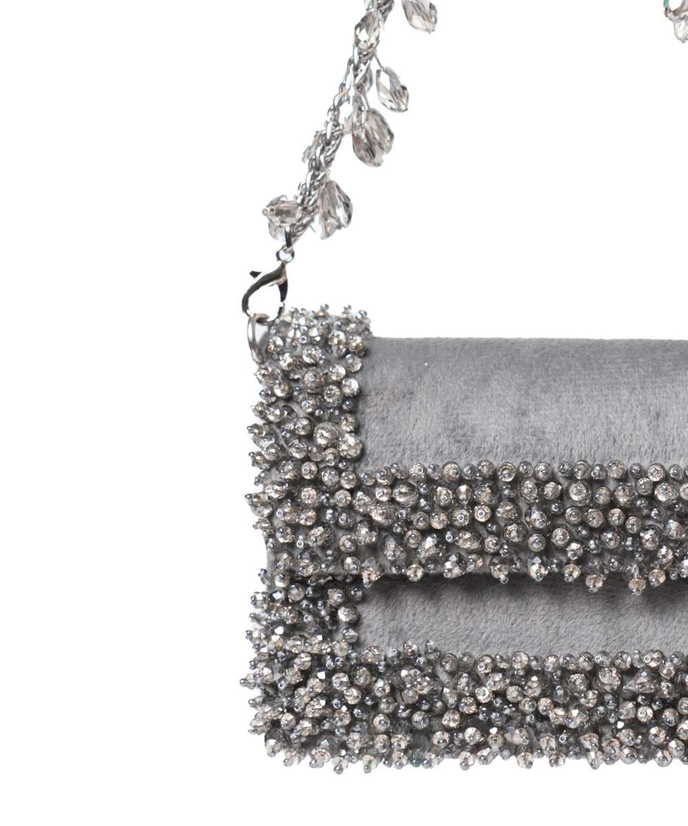Elana Grey Suede Crystal Embellished Mini Bag